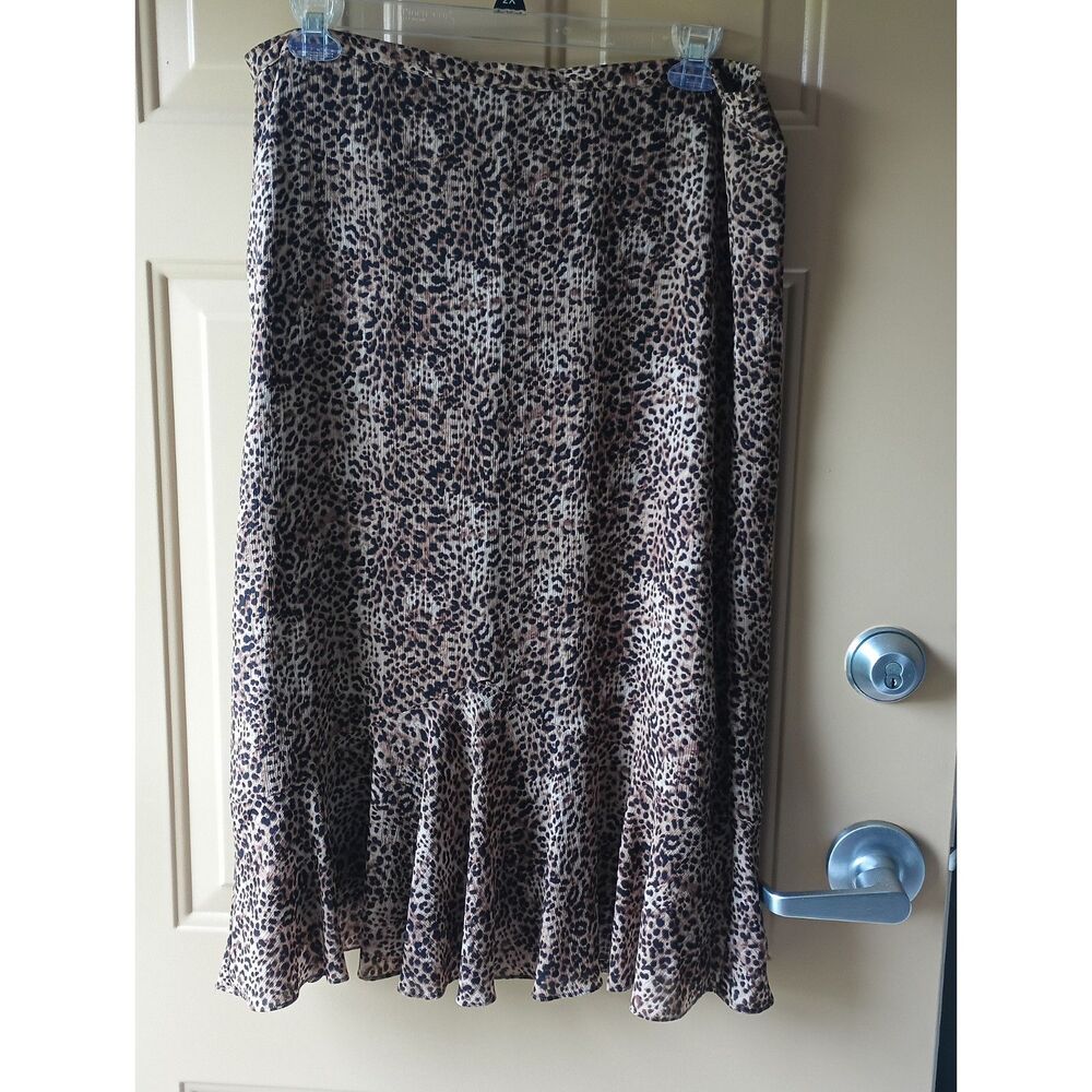 Emma James Leopard Print Crinkle Maxi Skirt Ruffle Hem 14P